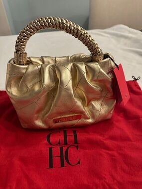 Carolina Herrera Gold Braided-Handle Mini Top-Handle Bag